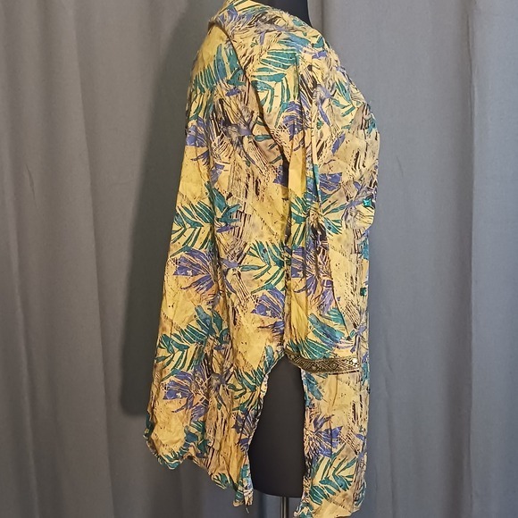 Gold & Gem Embellished Tunic Top Floral Print Indian Bohemian Style‎ Cover Up M - Picture 5 of 7